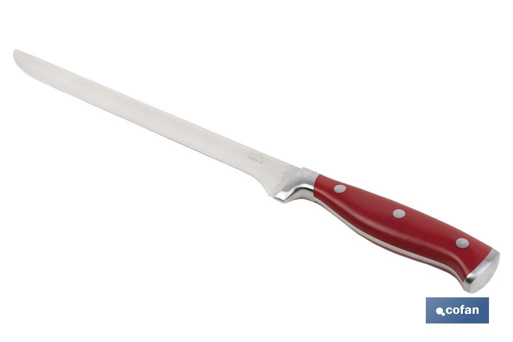 Coltello per prosciutto e salmone con forgiatura francese | Rosso | Dimensioni della lama: 25 cm - Cofan