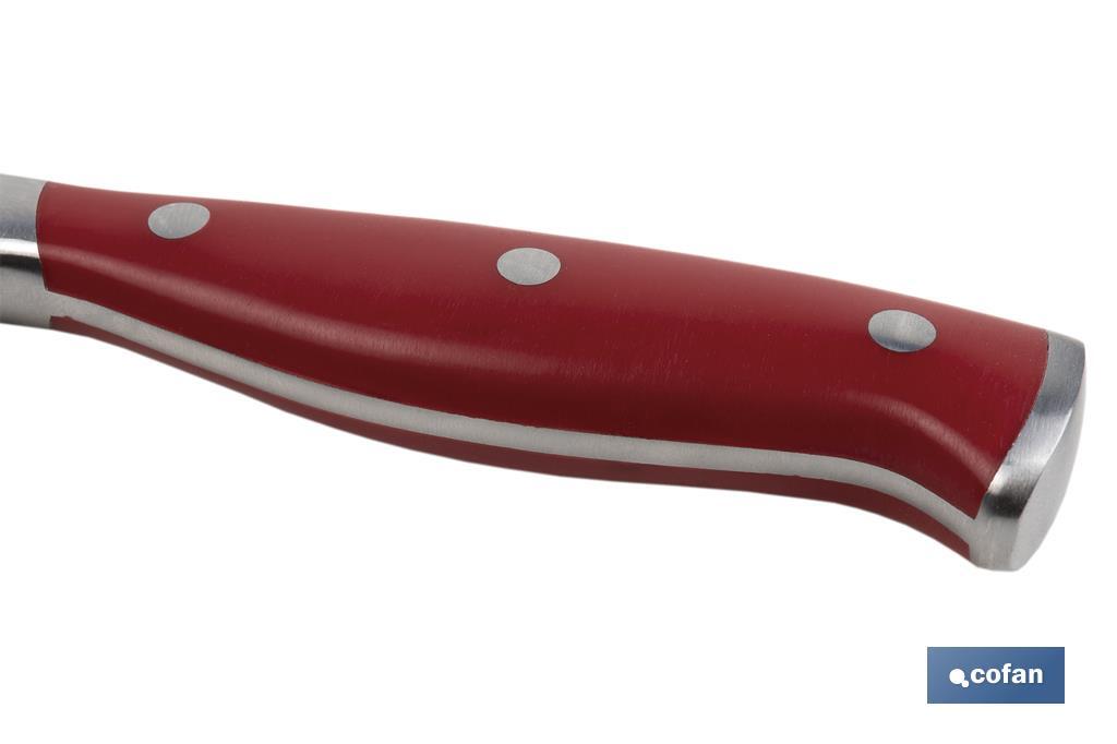 Cuchillo Jamonero  y Salmonero con forjado francés | En Color Rojo | Medida de la hoja de 25 cm - Cofan