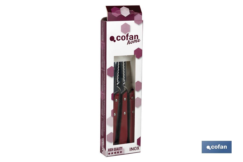 Confezione da 3 coltelli | Lama micro-seghettata da 10 cm | In 2 colori - Cofan