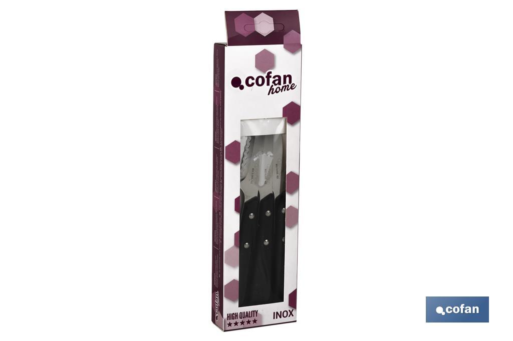 Pack of 3 knives | Micro-serrated blade of 10cm | Available in black - Cofan