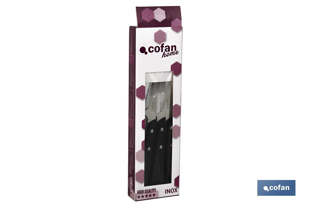 Cofan Pack de 3 Facas | Folha microdentada de 10 cm | Em negro - Cofan