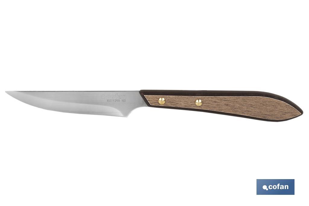 Confezione da 3 coltelli da carne | Lama dritta da 10 cm | Manico con effetto legno di noce - Cofan