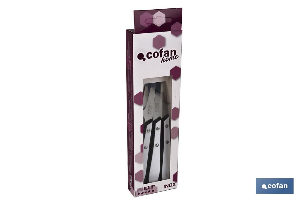 Pack of 3 knives | Blade of 10cm | Available in 2 colours - Cofan