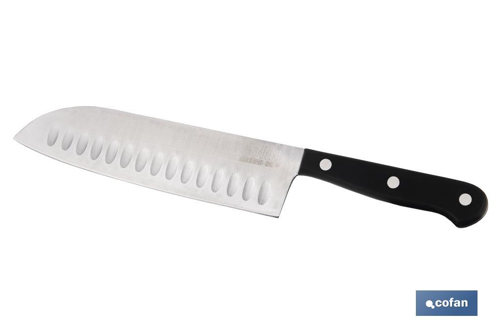 Santoku knife | Saffron Model | Blade size: 17.5cm | Stainless-steel blade | Polyoxymethylene handle | Black - Cofan