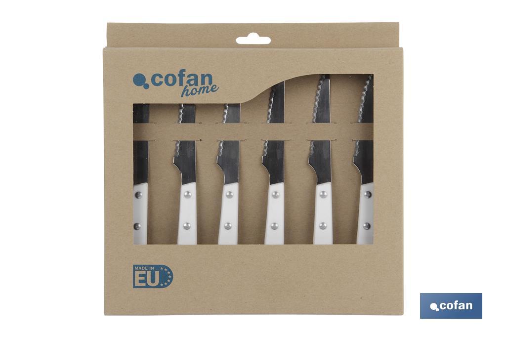 Pack of 6 steak knives | Vittorio Model | White | Stainless-steel blade | Blade size: 110mm - Cofan