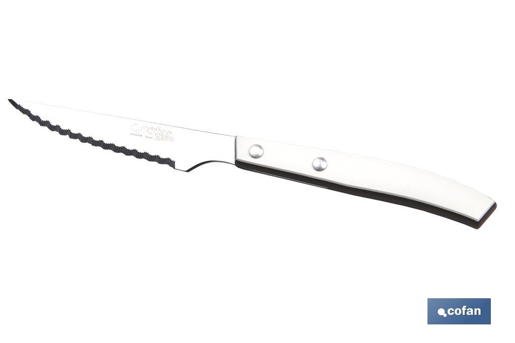 Pack de 6 cuchillos Chuleteros | Modelo Thyme en color blanco | Hoja de acero inox. | Hoja de 110mm - Cofan