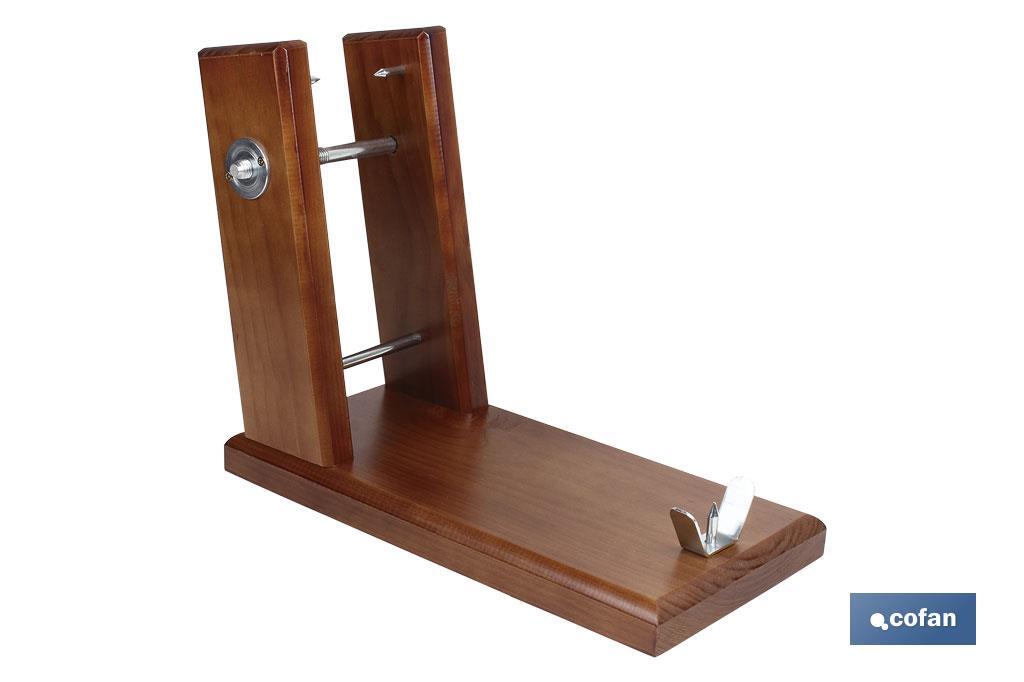 Soporte jamonero de madera con husillo de acero | Modelo Teruel | Medidas 40.5 x 20.5 x 12.6 cm | Peso 2,89 kg - Cofan