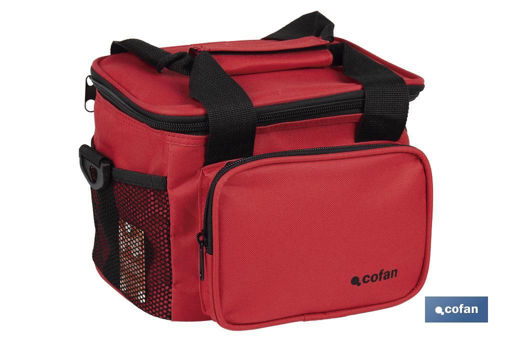 Nevera portátil porta alimentos | Bolsa isotérmica | Correa ajustable | Color: rojo | Medidas: 23 x 17 x 18 cm - Cofan