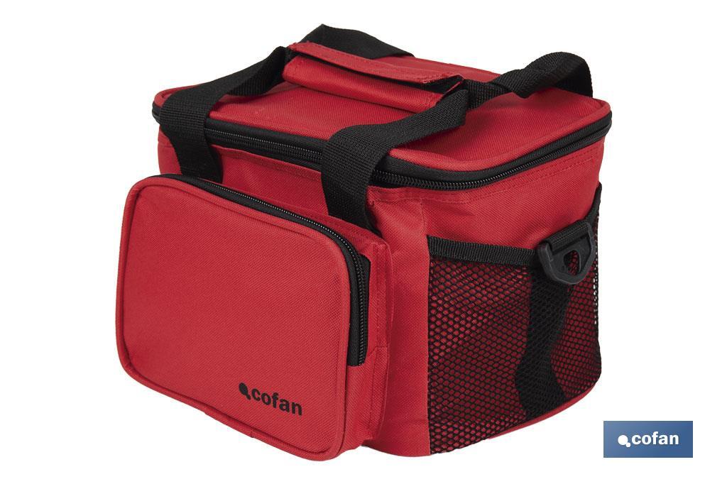Nevera portátil porta alimentos | Bolsa isotérmica | Correa ajustable | Color: rojo | Medidas: 23 x 17 x 18 cm - Cofan