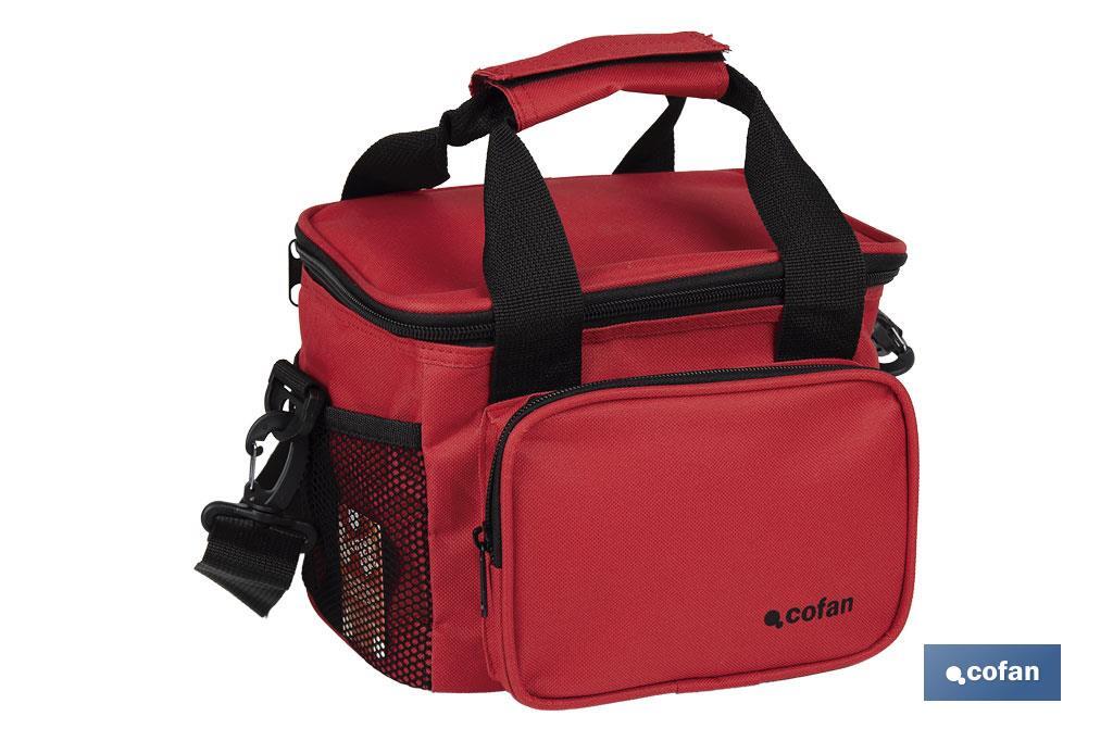 Nevera portátil porta alimentos | Bolsa isotérmica | Correa ajustable | Color: rojo | Medidas: 23 x 17 x 18 cm - Cofan
