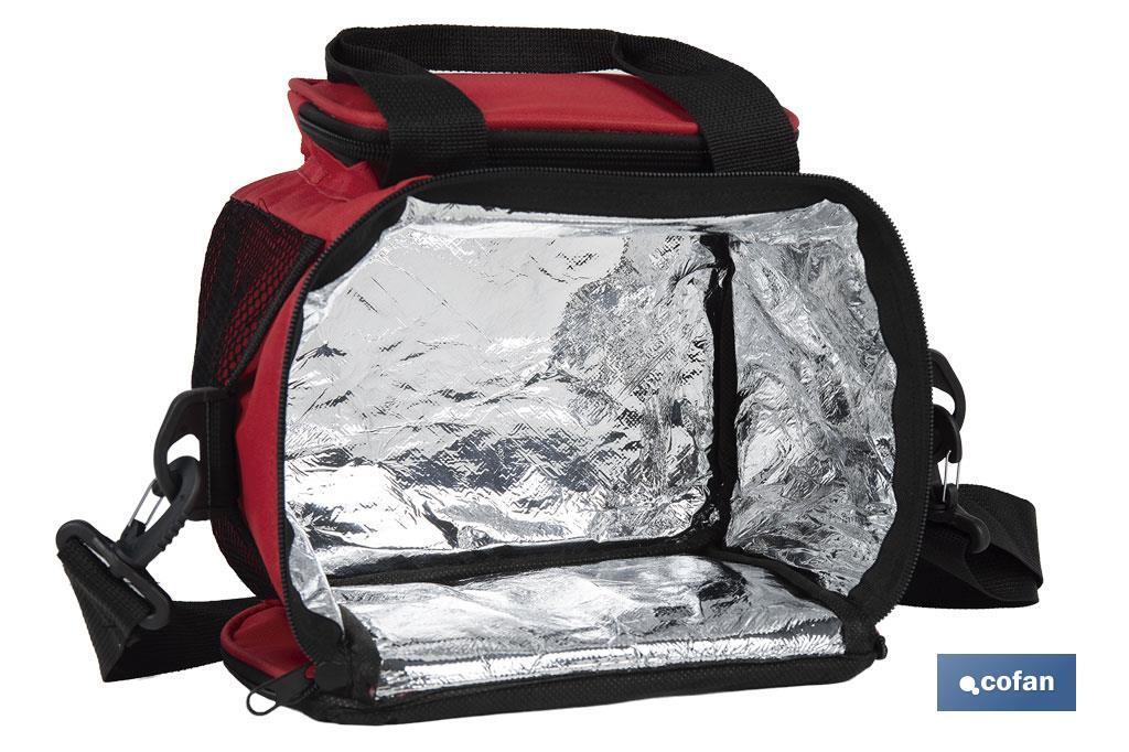 Nevera portátil porta alimentos | Bolsa isotérmica | Correa ajustable | Color: rojo | Medidas: 23 x 17 x 18 cm - Cofan