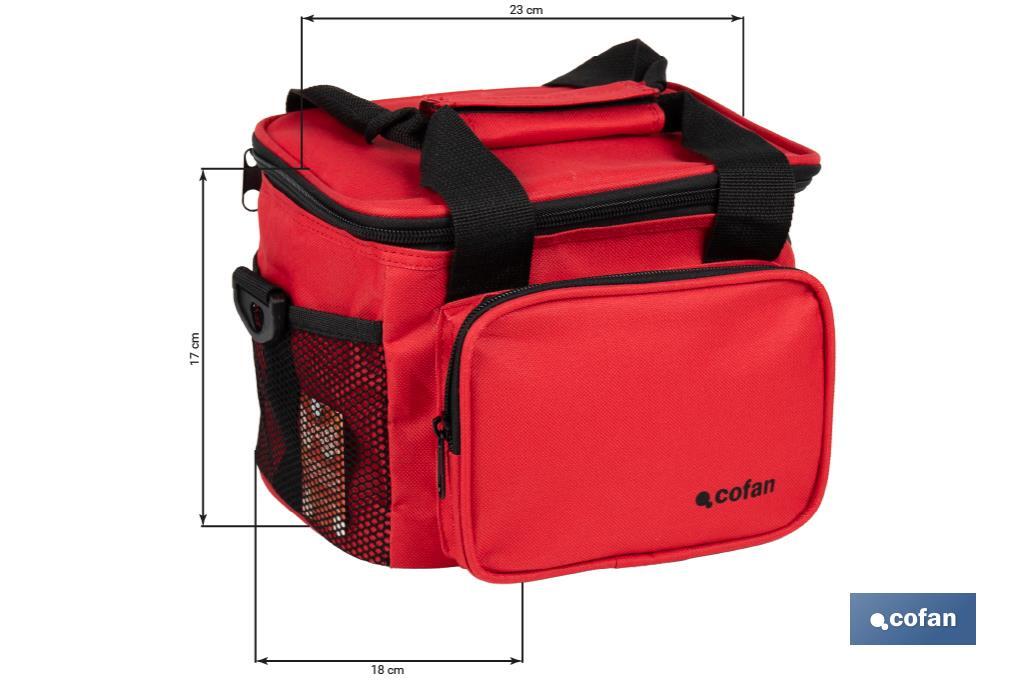 Nevera portátil porta alimentos | Bolsa isotérmica | Correa ajustable | Color: rojo | Medidas: 23 x 17 x 18 cm - Cofan