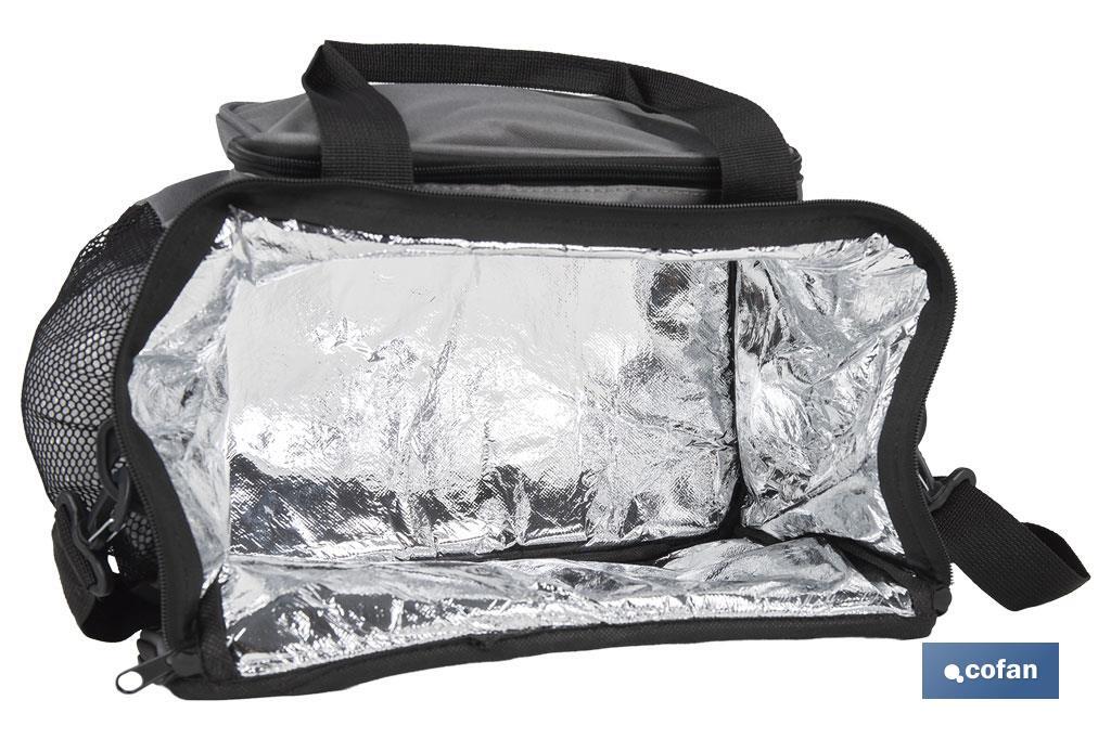 Nevera portátil porta alimentos | Bolsa isotérmica | Correa ajustable | Color: gris oscuro | Medidas: 35 x 23 x 24 cm - Cofan