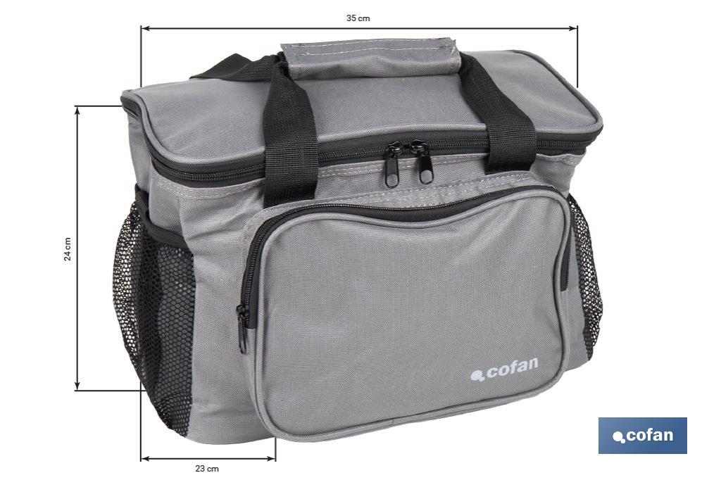 Nevera portátil porta alimentos | Bolsa isotérmica | Correa ajustable | Color: gris oscuro | Medidas: 35 x 23 x 24 cm - Cofan