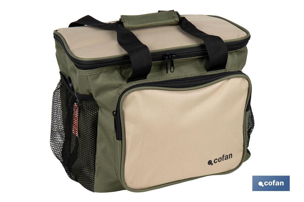 Bolsa térmica | Nevera portátil para alimentos | Correa ajustable | Adecuada para pícnic, playa, oficina, viaje | Color: verde y beige | Medidas: 35 x 25 x 27,5 cm - Cofan