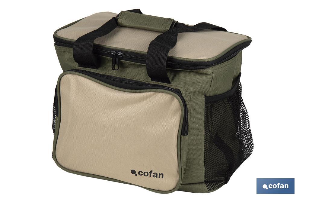Bolsa térmica | Nevera portátil para alimentos | Correa ajustable | Adecuada para pícnic, playa, oficina, viaje | Color: verde y beige | Medidas: 35 x 25 x 27,5 cm - Cofan