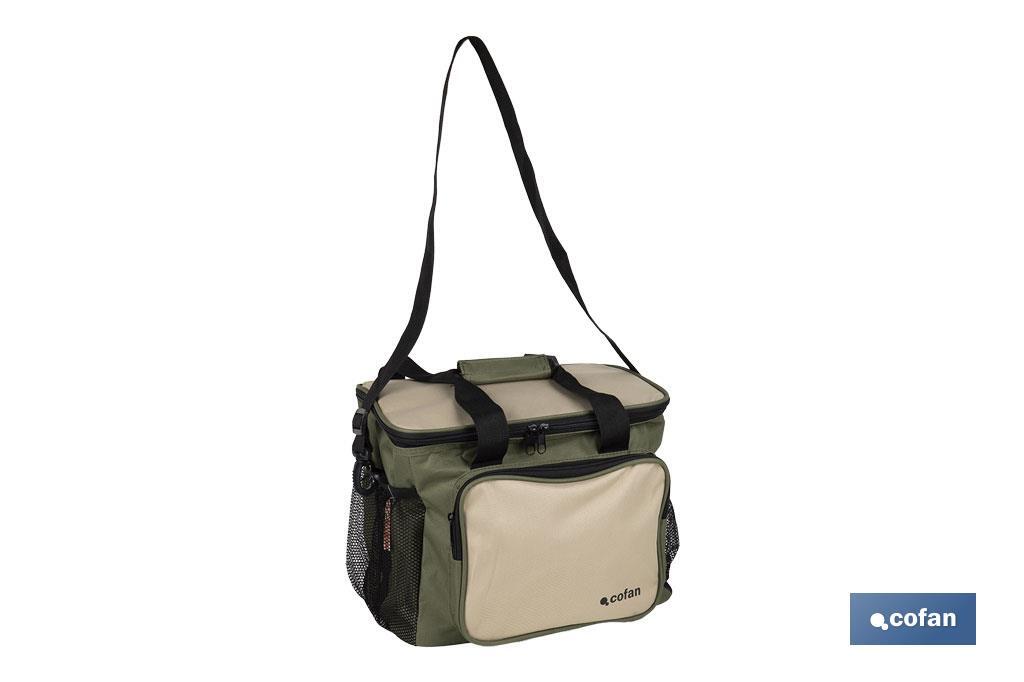 Bolsa térmica | Nevera portátil para alimentos | Correa ajustable | Adecuada para pícnic, playa, oficina, viaje | Color: verde y beige | Medidas: 35 x 25 x 27,5 cm - Cofan