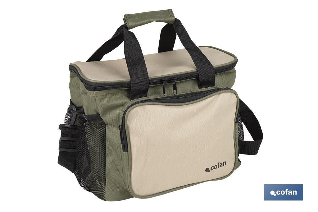 Bolsa térmica | Nevera portátil para alimentos | Correa ajustable | Adecuada para pícnic, playa, oficina, viaje | Color: verde y beige | Medidas: 35 x 25 x 27,5 cm - Cofan