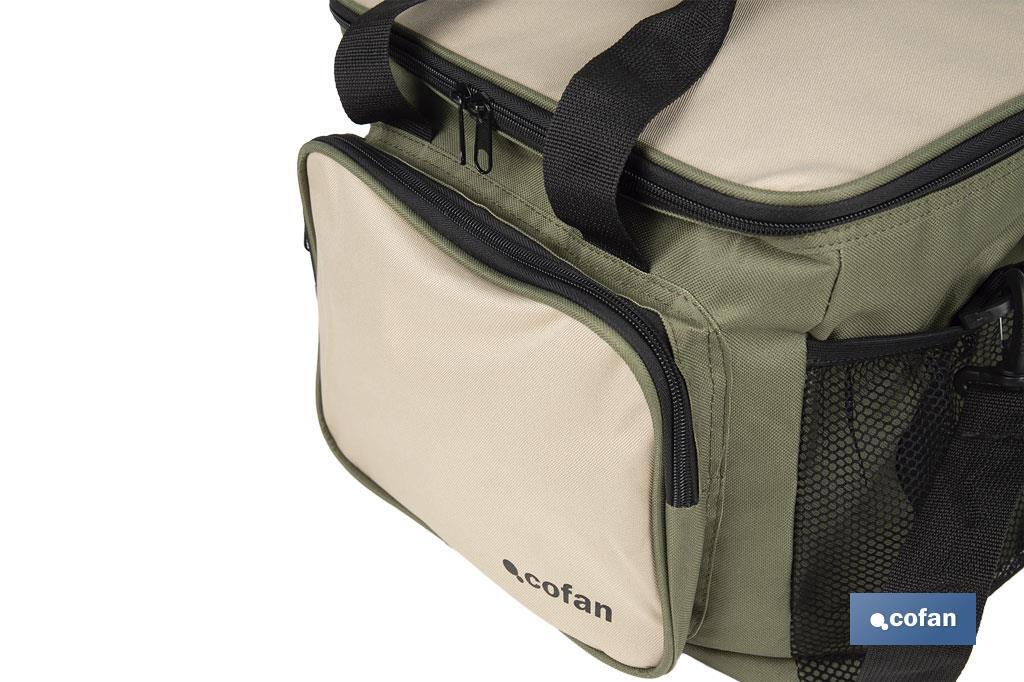 Bolsa térmica | Nevera portátil para alimentos | Correa ajustable | Adecuada para pícnic, playa, oficina, viaje | Color: verde y beige | Medidas: 35 x 25 x 27,5 cm - Cofan