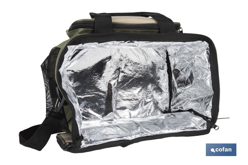 Bolsa térmica | Nevera portátil para alimentos | Correa ajustable | Adecuada para pícnic, playa, oficina, viaje | Color: verde y beige | Medidas: 35 x 25 x 27,5 cm - Cofan