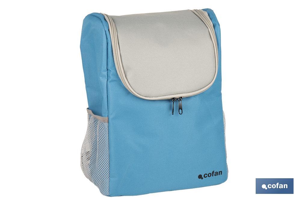 Mochila nevera isotérmica | Mochila de refrigeración | Capacidad: 10 litros | Color: Azul y gris | Medidas: 28 x 12,5 x 37 cm - Cofan