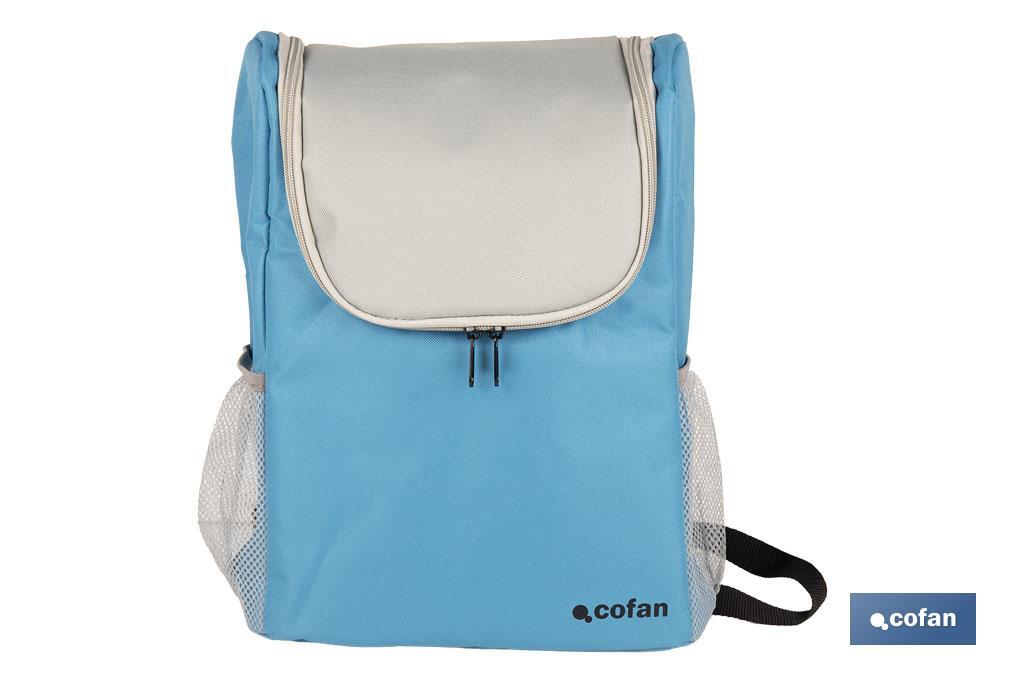 Mochila nevera isotérmica | Mochila de refrigeración | Capacidad: 10 litros | Color: Azul y gris | Medidas: 28 x 12,5 x 37 cm - Cofan