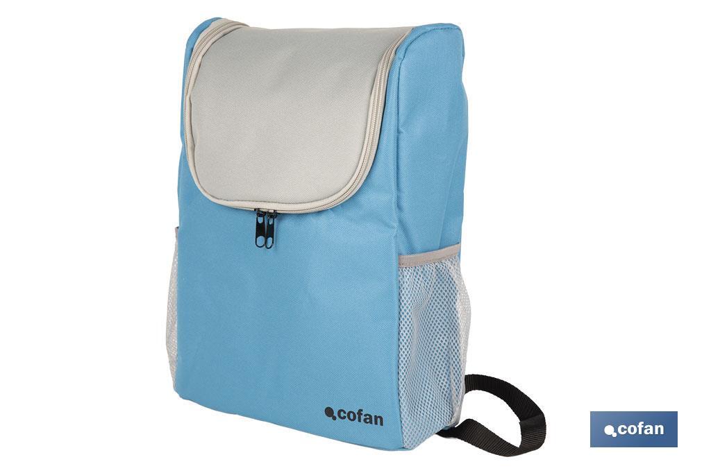Mochila nevera isotérmica | Mochila de refrigeración | Capacidad: 10 litros | Color: Azul y gris | Medidas: 28 x 12,5 x 37 cm - Cofan
