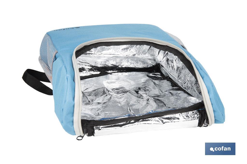 Mochila nevera isotérmica | Mochila de refrigeración | Capacidad: 10 litros | Color: Azul y gris | Medidas: 28 x 12,5 x 37 cm - Cofan