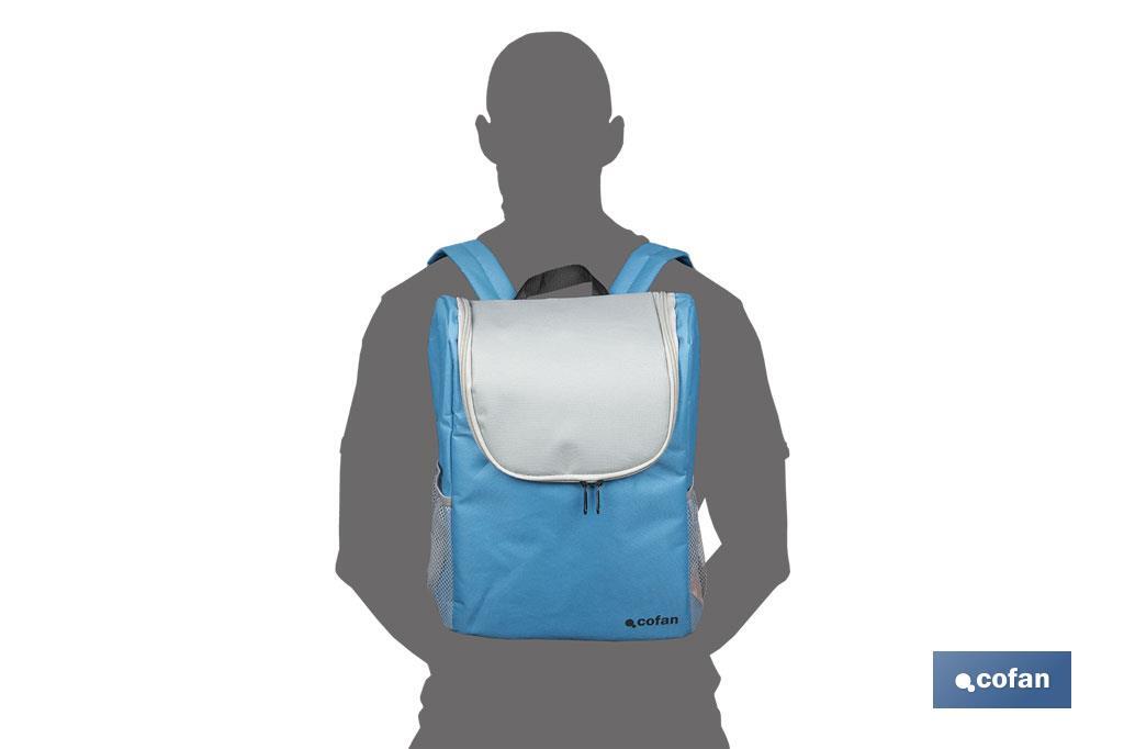 Mochila nevera isotérmica | Mochila de refrigeración | Capacidad: 10 litros | Color: Azul y gris | Medidas: 28 x 12,5 x 37 cm - Cofan