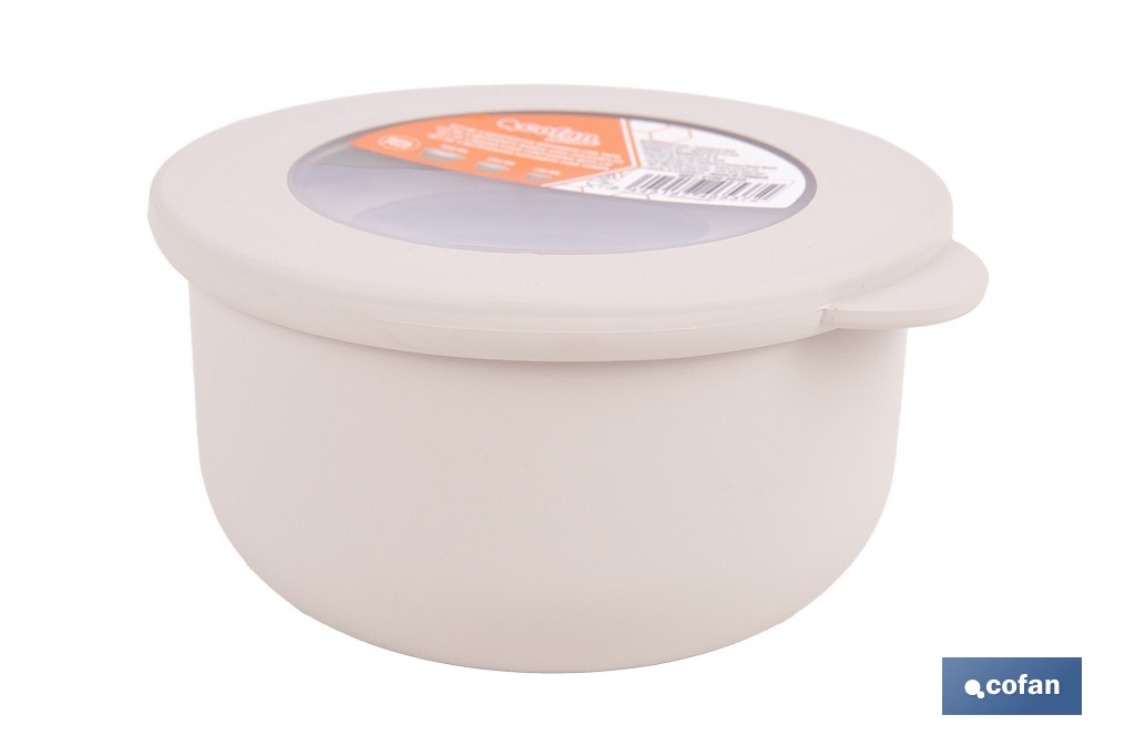 Set de 3 recipientes redondos con tapa | Capacidad: 100 ml, 250 ml, 500 ml | Material: PP + TPE | Colores aleatorios gris, marrón o blanco - Cofan