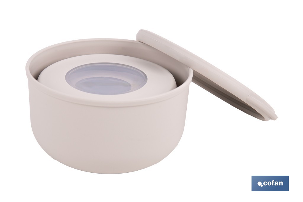 Set de 3 recipientes redondos con tapa | Capacidad: 100 ml, 250 ml, 500 ml | Material: PP + TPE | Colores aleatorios gris, marrón o blanco - Cofan