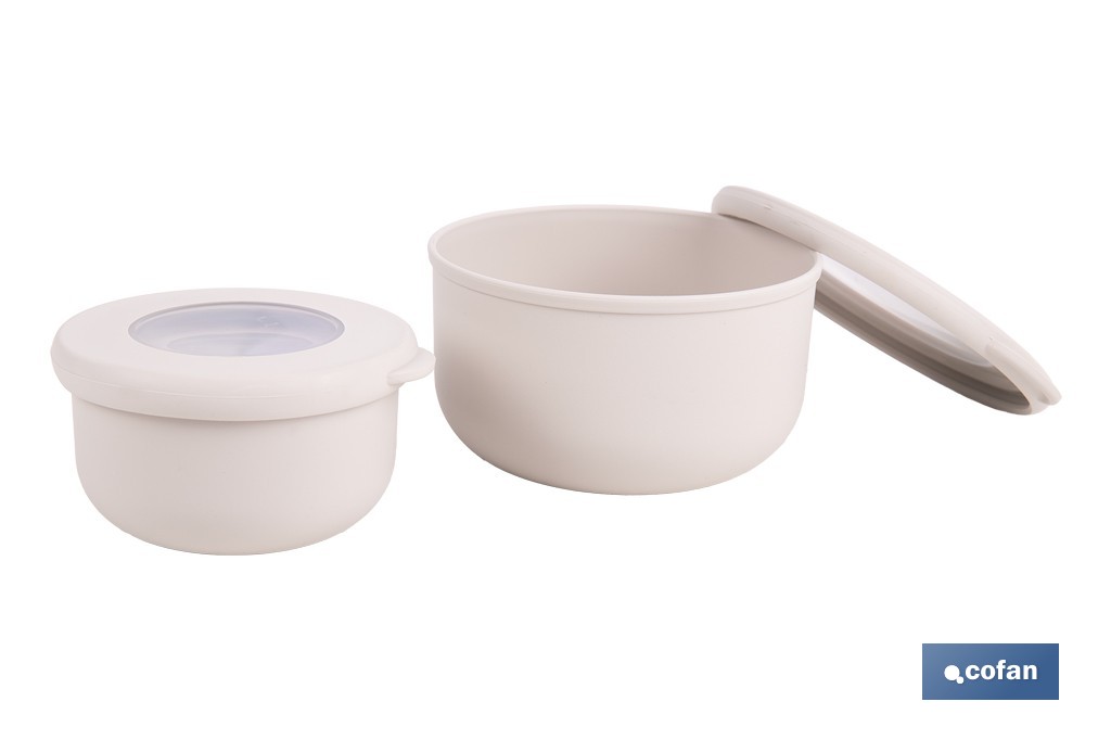 Set de 3 recipientes redondos con tapa | Capacidad: 100 ml, 250 ml, 500 ml | Material: PP + TPE | Colores aleatorios gris, marrón o blanco - Cofan