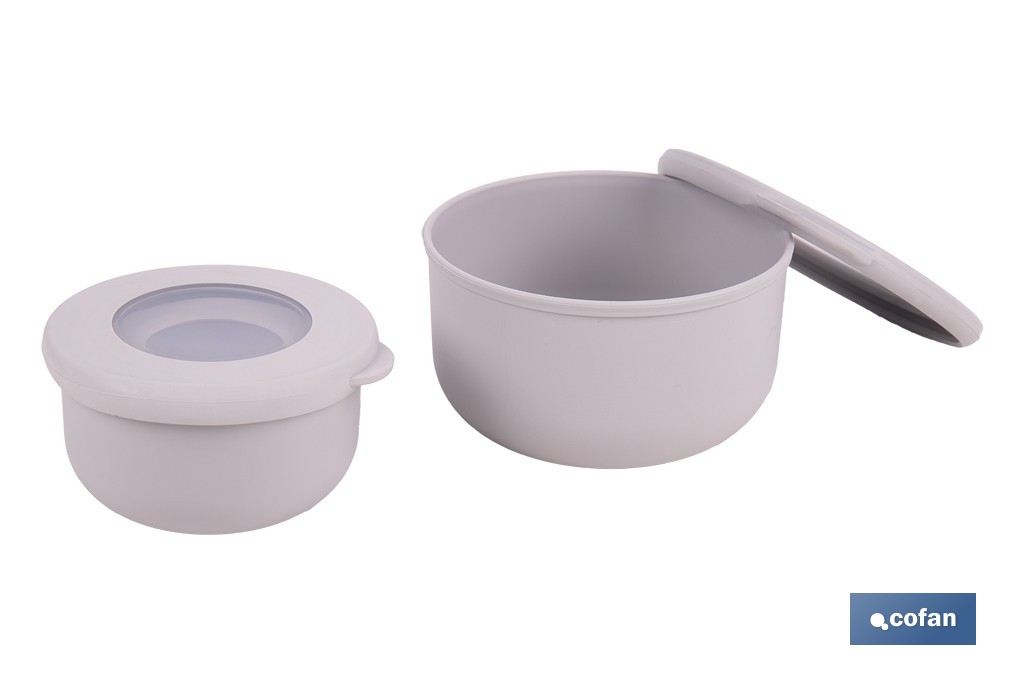 Set de 3 recipientes redondos con tapa | Capacidad: 100 ml, 250 ml, 500 ml | Material: PP + TPE | Colores aleatorios gris, marrón o blanco - Cofan