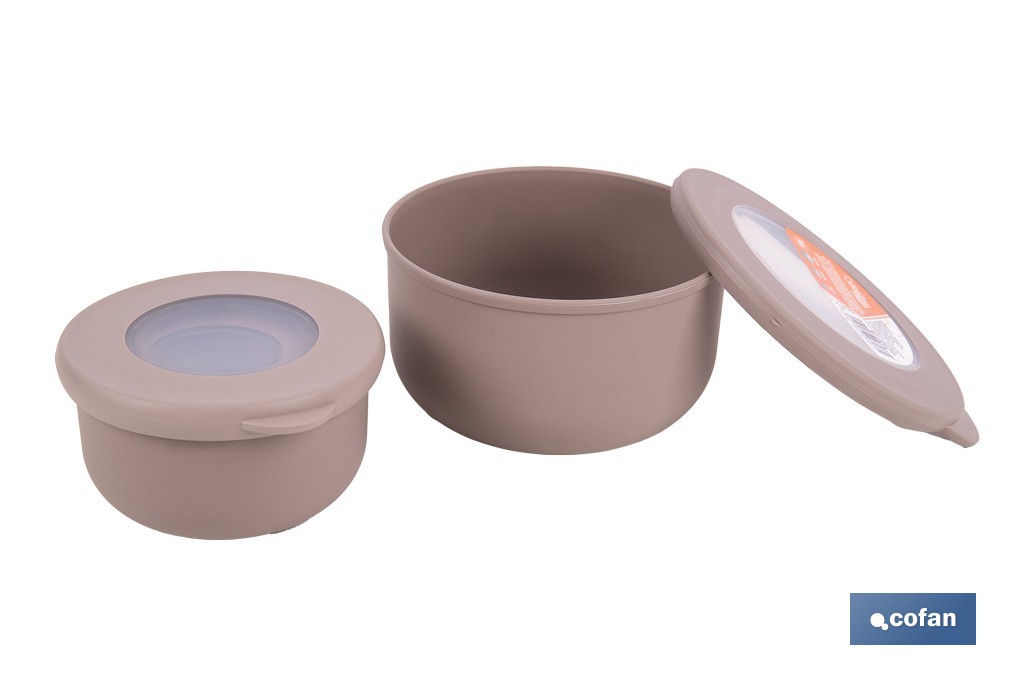 Set de 3 recipientes redondos con tapa | Capacidad: 100 ml, 250 ml, 500 ml | Material: PP + TPE | Colores aleatorios gris, marrón o blanco - Cofan