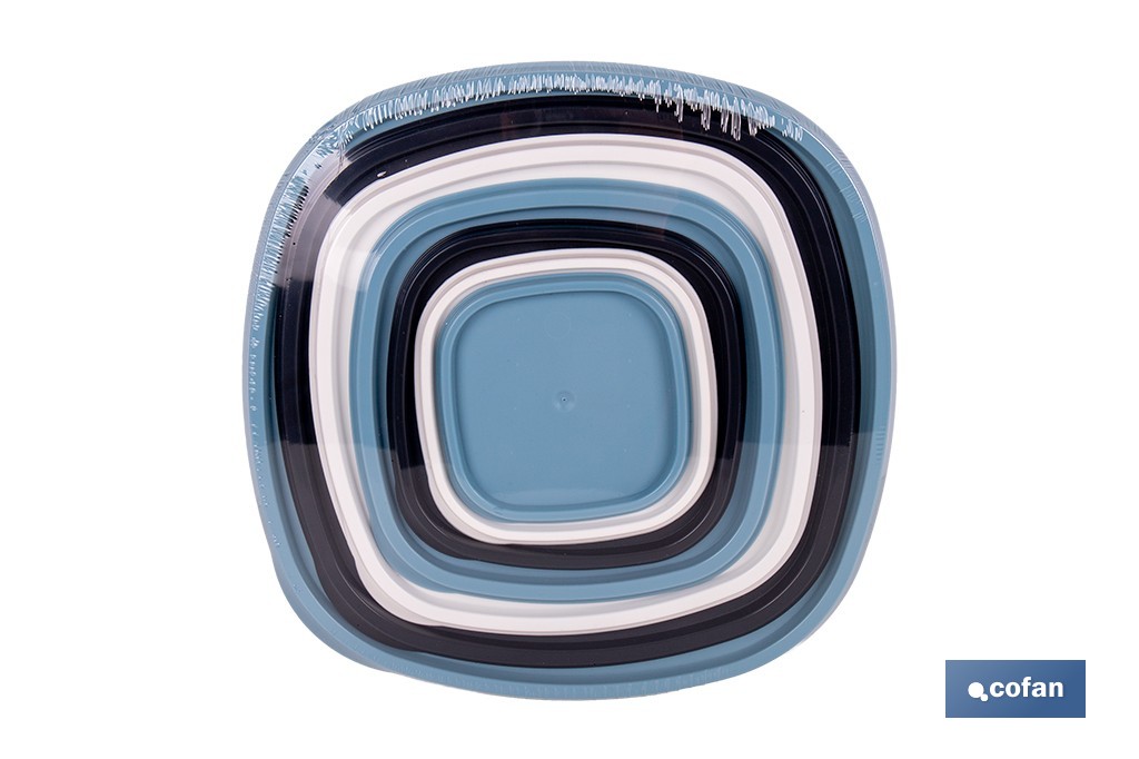 Set de 7 fiambreras cuadradas apilables con tapa hermética | Recipientes de 220 ml a 3600 ml | Aptas para microondas y congelador - Cofan