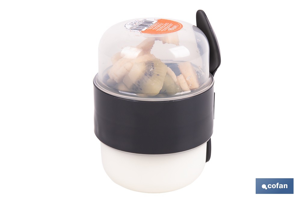 Set of 3 overnight oats containers with lid, spoon and inner compartment | Capacity 200 ml + 200 ml | Assorted colours: beige, grey and brown - Cofan