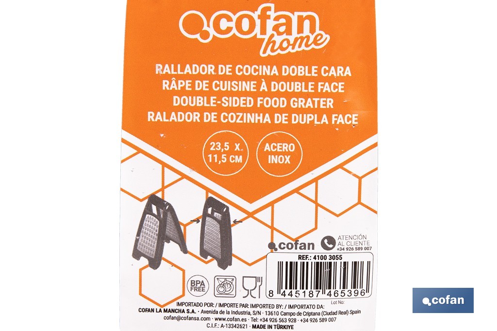 Rallador de cocina plegable con doble lado: fino y grueso | Base antideslizante | Colores aleatorios - Cofan