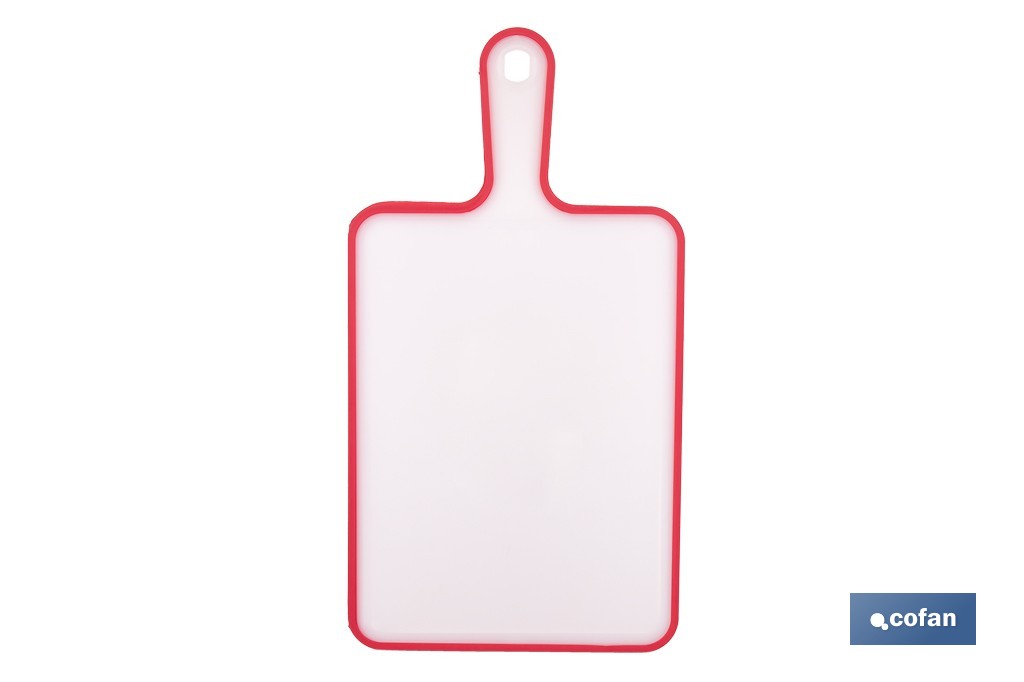 Tabla de corte antideslizante con mango ergonómico | Materiales: PP + TPE | Color: blanco con borde rojo | Disponible en diferentes medidas - Cofan