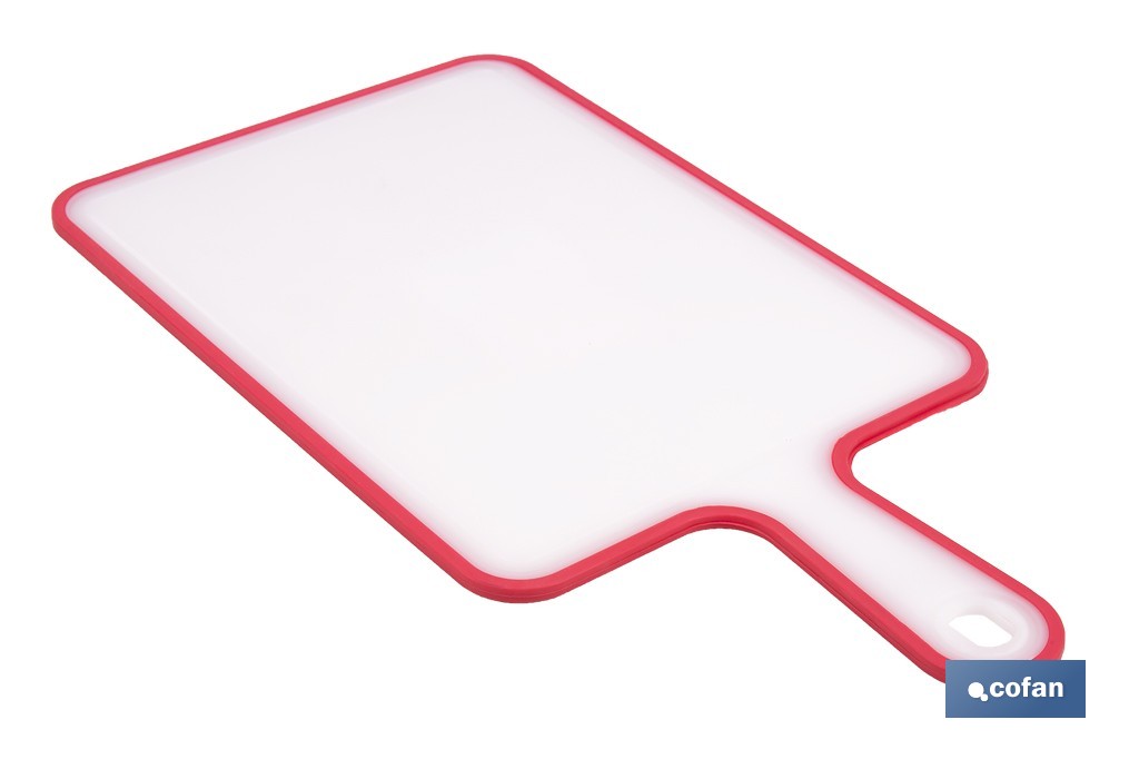 Tabla de corte antideslizante con mango ergonómico | Materiales: PP + TPE | Color: blanco con borde rojo | Disponible en diferentes medidas - Cofan