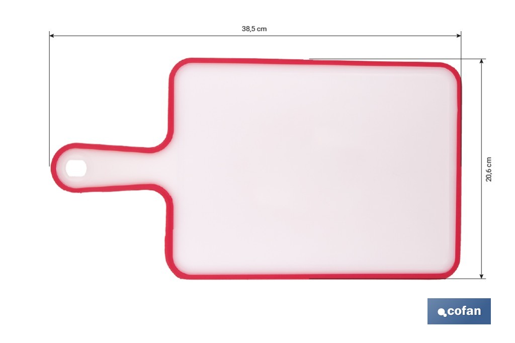 Tabla de corte antideslizante con mango ergonómico | Materiales: PP + TPE | Color: blanco con borde rojo | Disponible en diferentes medidas - Cofan