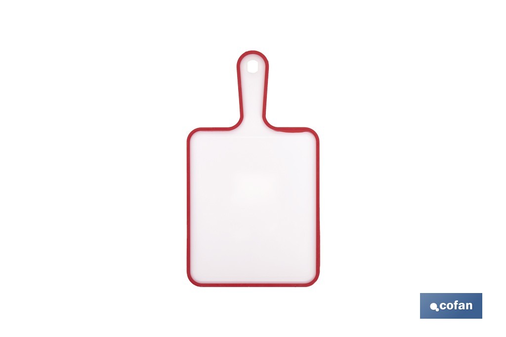Tabla de corte antideslizante con mango ergonómico | Materiales: PP + TPE | Color: blanco con borde rojo | Disponible en diferentes medidas - Cofan