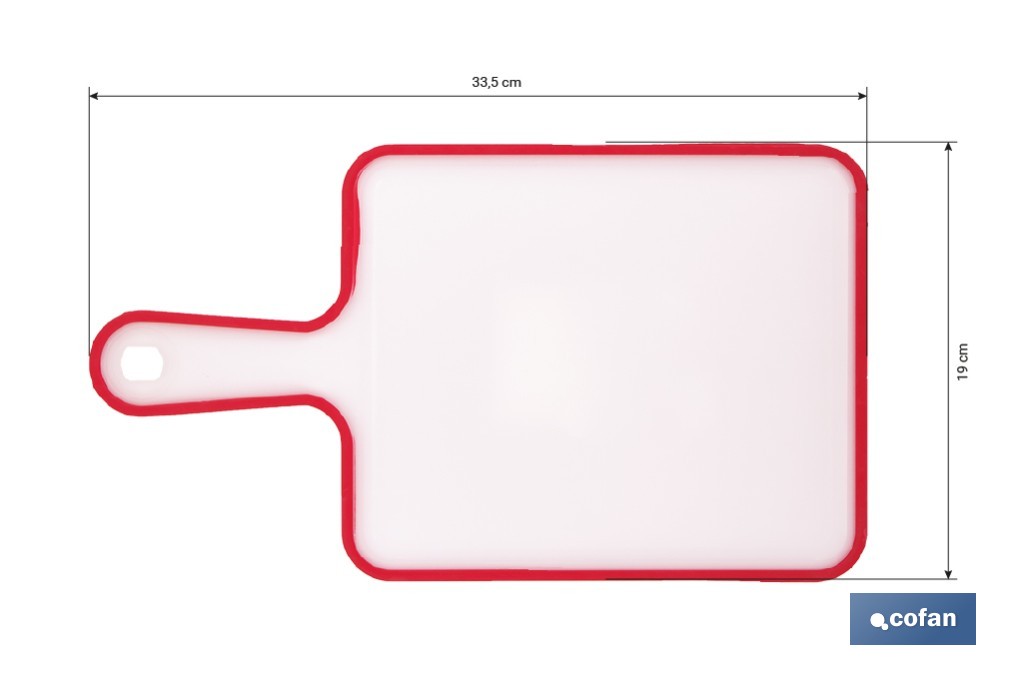 Tabla de corte antideslizante con mango ergonómico | Materiales: PP + TPE | Color: blanco con borde rojo | Disponible en diferentes medidas - Cofan