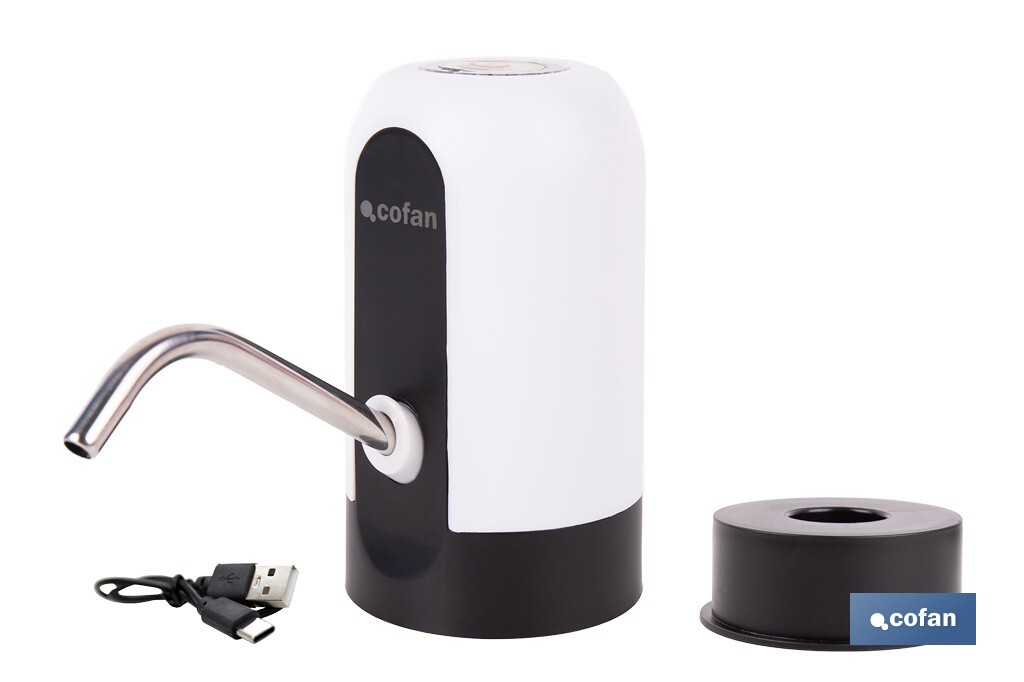 Dispensador de agua eléctrico | Grifo portátil para garrafas de agua | Adaptador universal incluido | Batería recargable de 1200 mAh con conexión USB-C - Cofan