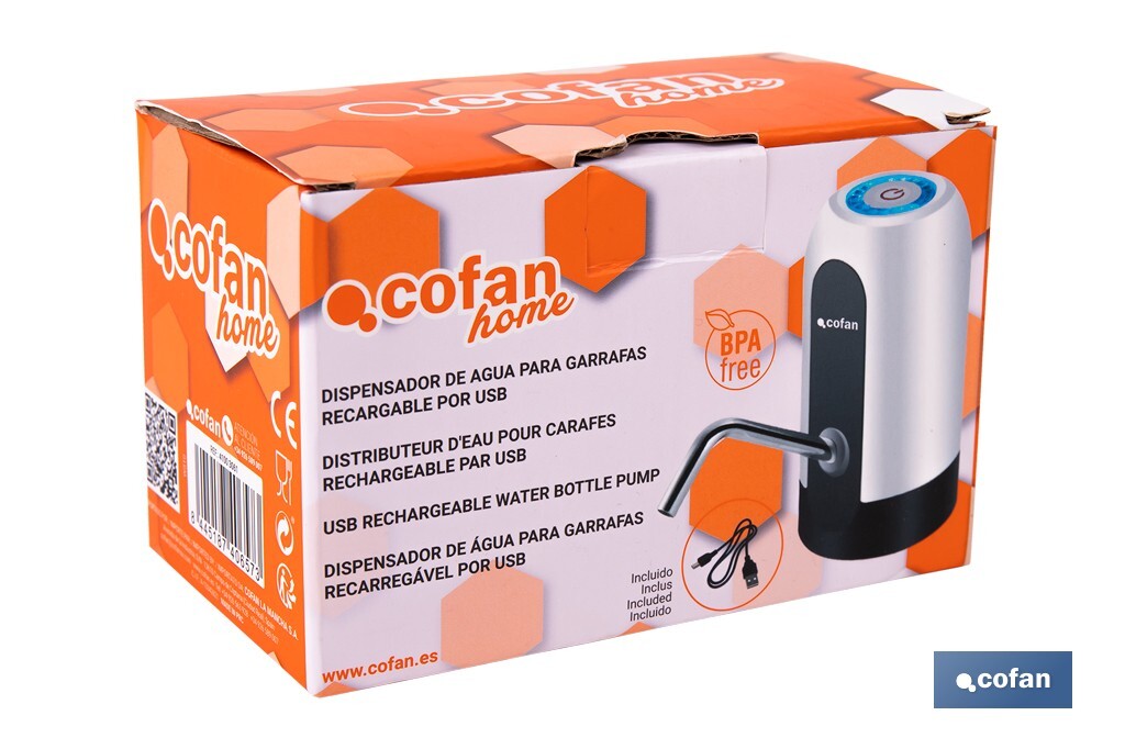 Dispensador de agua eléctrico | Grifo portátil para garrafas de agua | Adaptador universal incluido | Batería recargable de 1200 mAh con conexión USB-C - Cofan