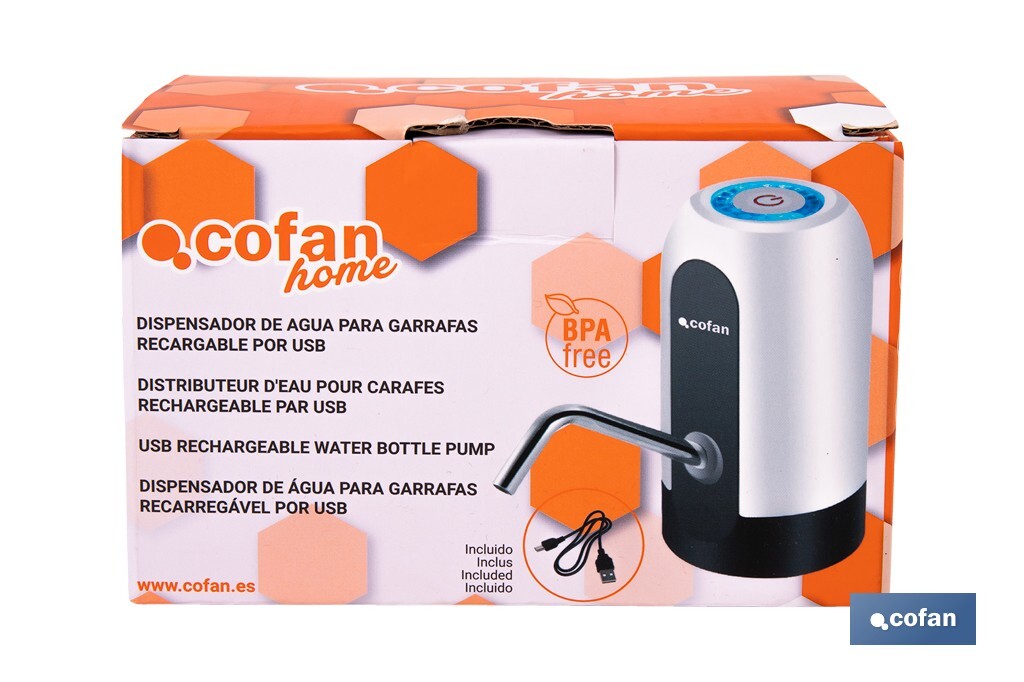 Dispensador de agua eléctrico | Grifo portátil para garrafas de agua | Adaptador universal incluido | Batería recargable de 1200 mAh con conexión USB-C - Cofan