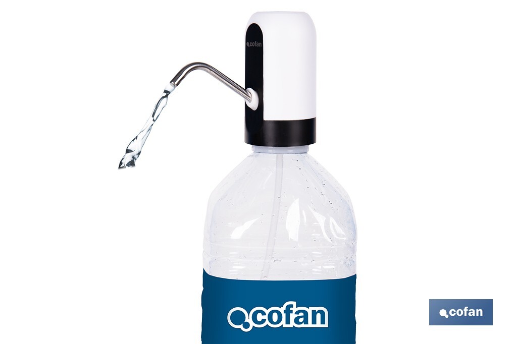 Dispensador de agua eléctrico | Grifo portátil para garrafas de agua | Adaptador universal incluido | Batería recargable de 1200 mAh con conexión USB-C - Cofan