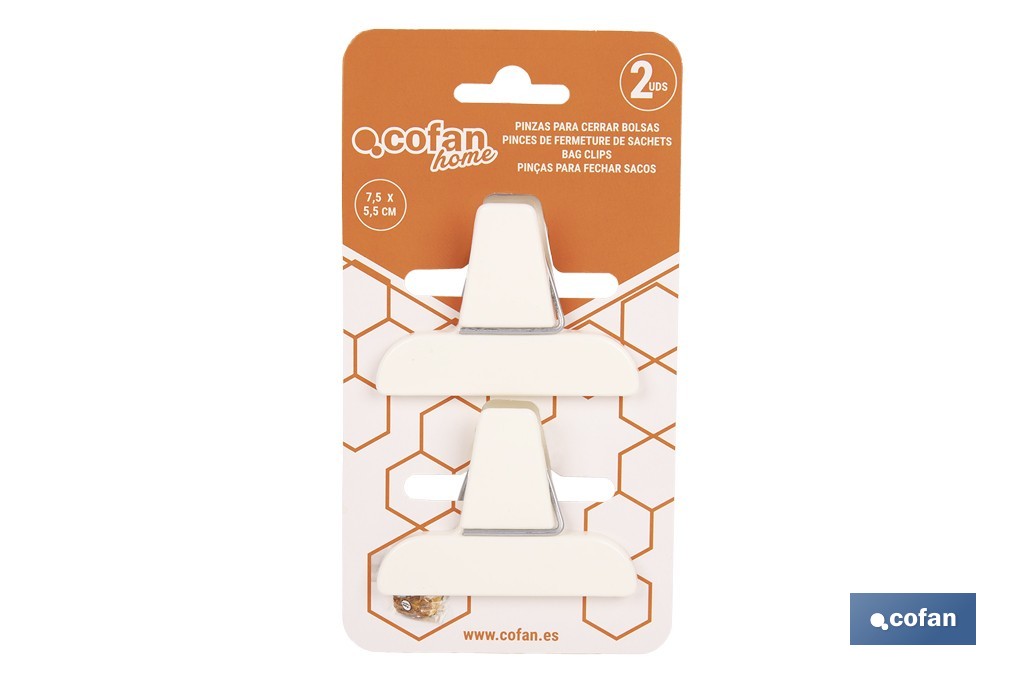 Pack de 2 pinzas para cerrar bolsas de alimentos | Color: beige - Cofan