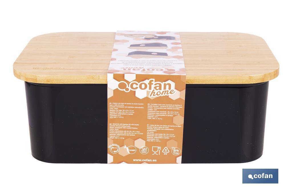 Panera con tapa de bambú | Diseño minimalista | Capacidad: 6,5 l | Perfecta para conservar pan fresco | Disponible en diferentes colores - Cofan