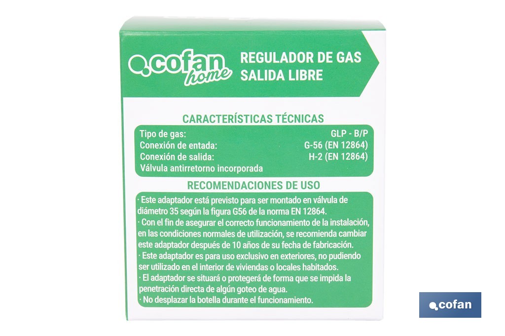 Regulador de gas butano/propano | Mando ajustable | Rosca izquierda 21,8 mm | Adecuado para sopletes y soldadores - Cofan