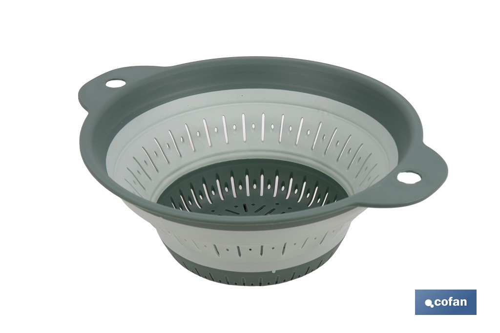 Escurridor plegable con asas y capacidad para 1,8 litros | Color: verde | Ahorro de espacio | Ideal para frutas, verduras y pasta - Cofan